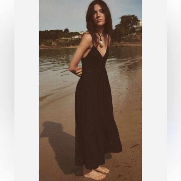 ZARA LACE INSERT MIDI DRESS - Picture 1 of 8